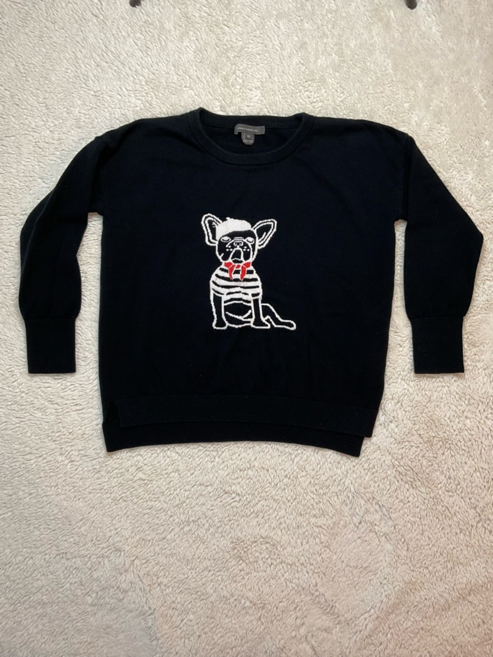 French Connection Le Frenchie Dog Knit Sweater Women's XS Black